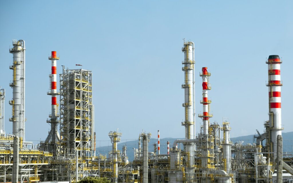 high towers and furnaces on a petrochemical plant